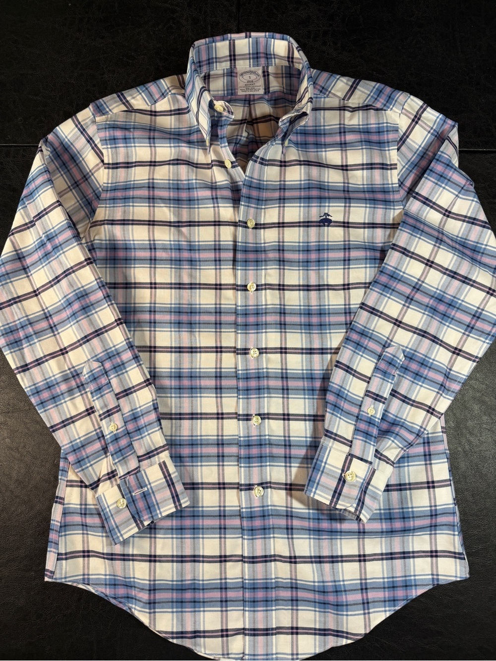 Brooks Brothers Blue and Pink Plaid Button-Down Shirt